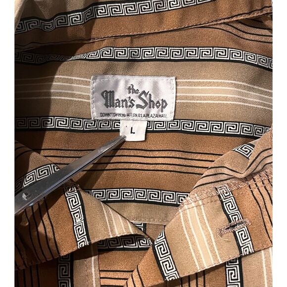 THE MAN'S SHOP 80's Multicolor Striped Polyester Shirt Ribbed Waist Sz L - Picture 3 of 3